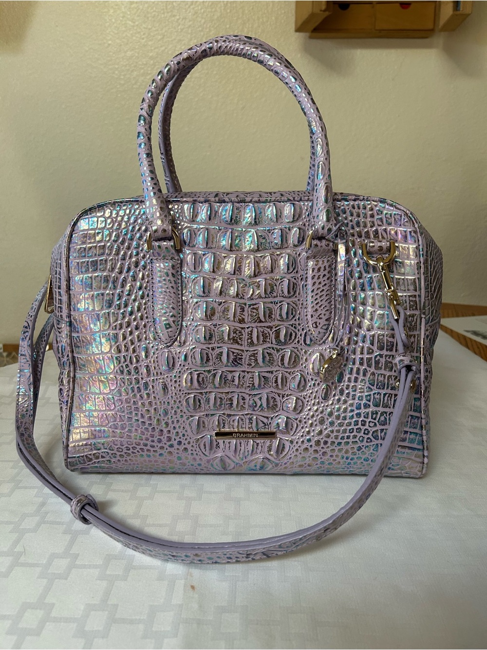 Brahmin Marissa Wonderland Iridescent Violet Croc-Embossed Leather Satchel NWT!